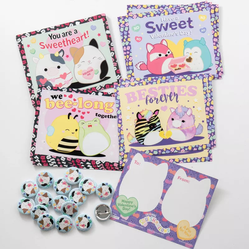 PREORDEN -Paper Magic 16ct Squishmallow Pin Valentine's Day Exchange Cards - 2 A 4 SEMANAS EN LLEGAR