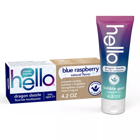 PREORDEN -hello Dragon Dazzle Blue Raspberry Fluoride Toothpaste - 4.2oz - 4.7oz - 2 A 4 SEMANAS EN LLEGAR