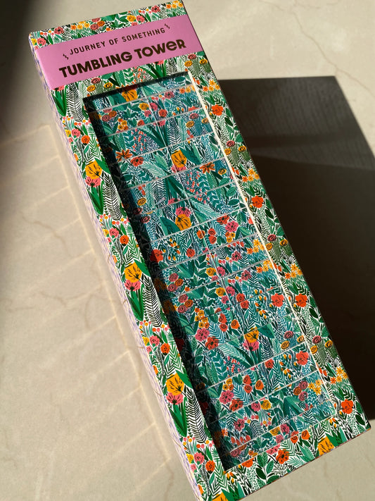 Floral Tumbling Tower Game - Stylish Wooden Stacking Game for Family & Party Fun