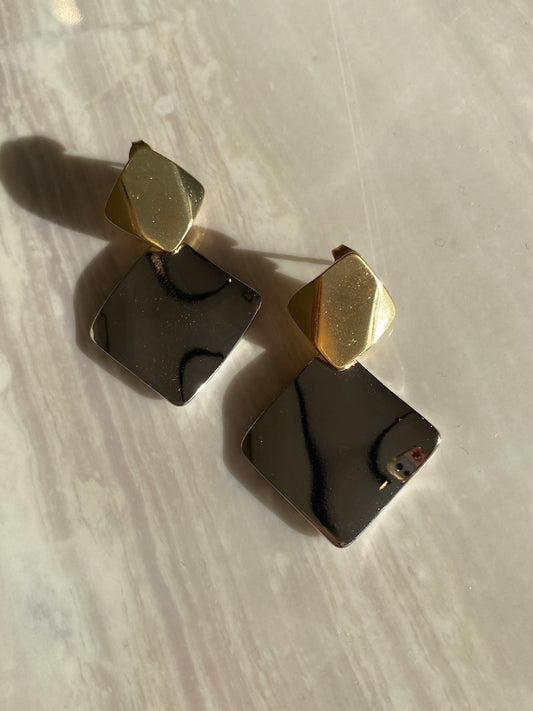 ARETES PLATEADO CON DORADO ACERO INOXIDABLE