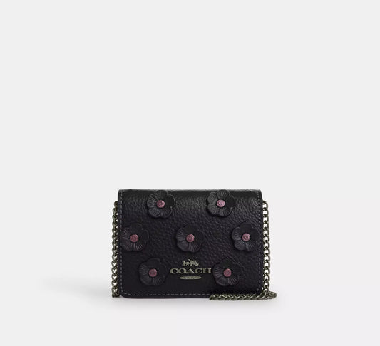PREORDEN -Mini Wallet On A Chain With Floral Applique | COACH - 2 A 4 SEMANAS EN LLEGAR