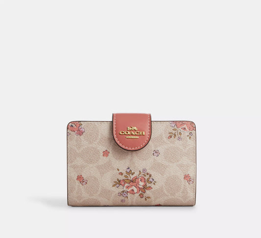 PREORDEN -Medium Corner Zip Wallet In Signature Canvas With Floral Print | COACH - 2 A 4 SEMANAS EN LLEGAR