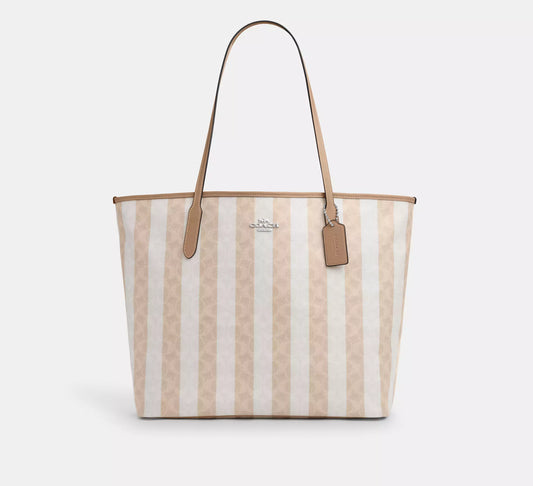 PREORDEN -Large City Tote Bag In Signature Canvas With Stripe | COACH - 2 A 4 SEMANAS EN LLEGAR