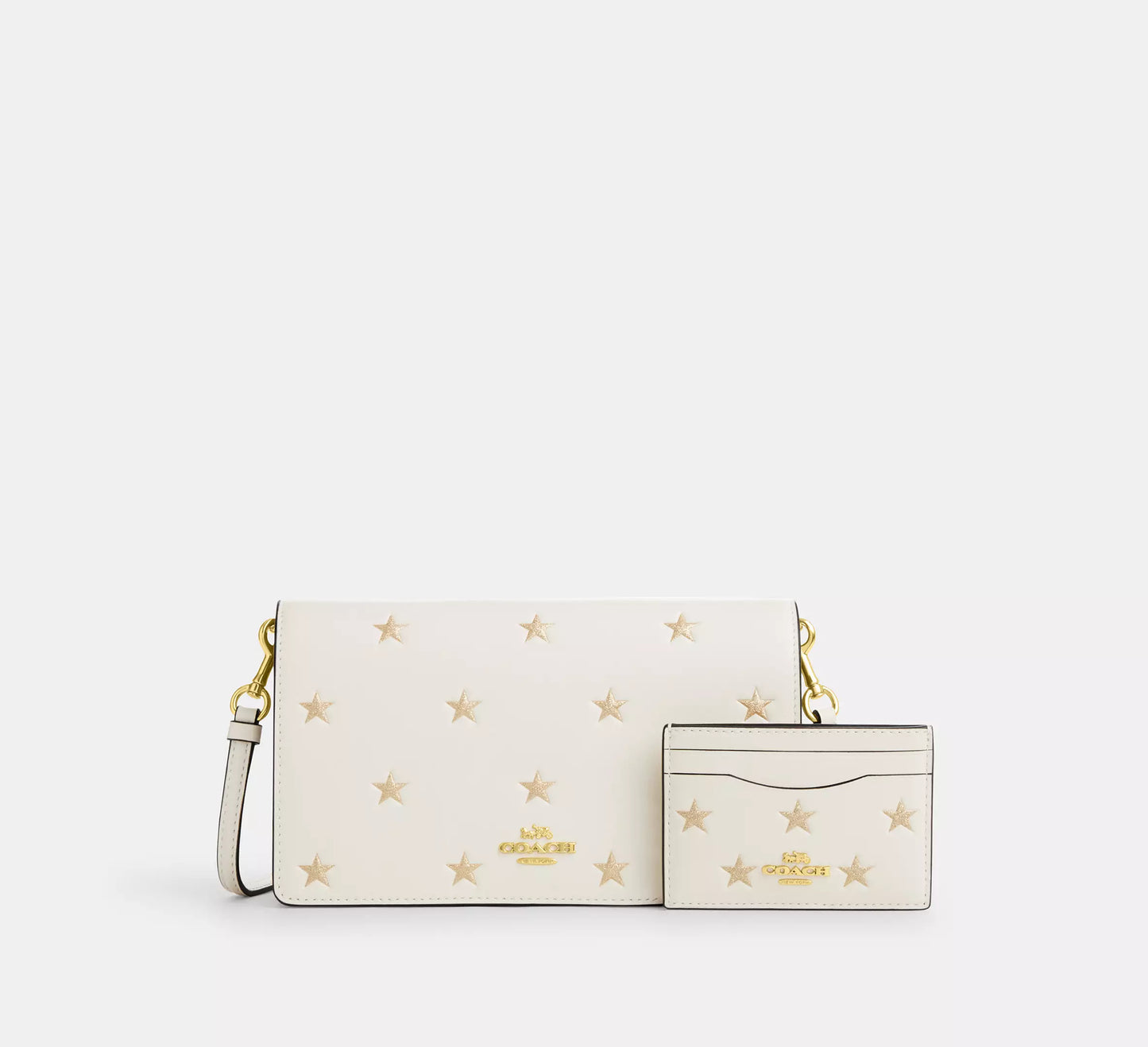 PREORDEN -Boxed Anna Foldover Clutch Crossbody Bag And Card Case Set With Star Print | COACH - REVISA TIEMPOS DE ENTREGA