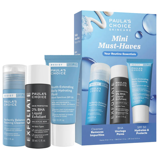 PREORDEN -Mini Must-Haves with 2% BHA Exfoliating Toner, Foaming Cleanser, & SPF 50 | PAULAS CHOICE - 2 A 4 SEMANAS EN LLEGAR