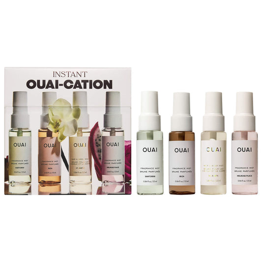 PREORDEN -Mini St. Barts, Ibiza, Santorini & Melrose Hair & Body Mist Set | OUAI - 2 A 4 SEMANAS EN LLEGAR