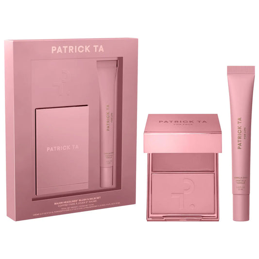 PREORDEN - Major Headlines Double-Take Crème & Powder Blush Duo & Lip Balm Makeup Gift Set | PATRICK TA - 2 A 4 SEMANAS EN LLEGAR