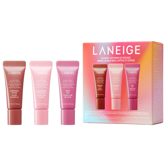PREORDEN - Glassy Lip Minis 3 Pc. Glaze Craze Tinted Peptide Lip Serum Gift Set | LANEIGE - 2 A 4 SEMANAS EN LLEGAR